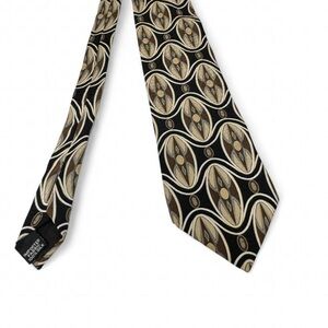 Como Collezione Imported Silk Mens Tie Black Gold Brown Retro Pattern